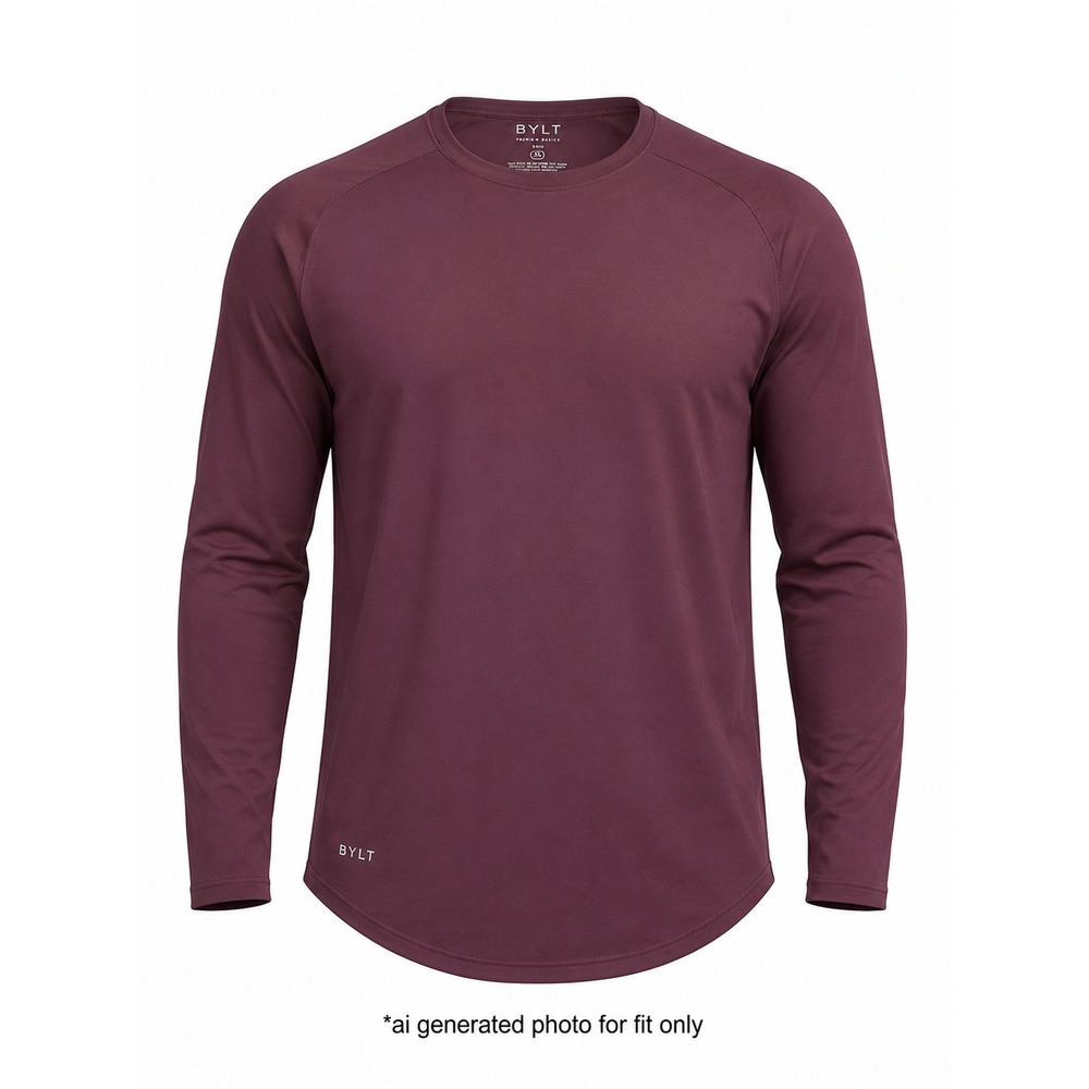 BYLT Drop Cut Lux Long Sleeve Shirt Mens XL Maroon Athletic Curved Hem